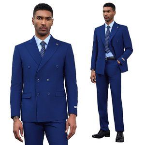 Stacy Adams Double-Breasted Peak Lapel Men's Suit, Indigo Blue